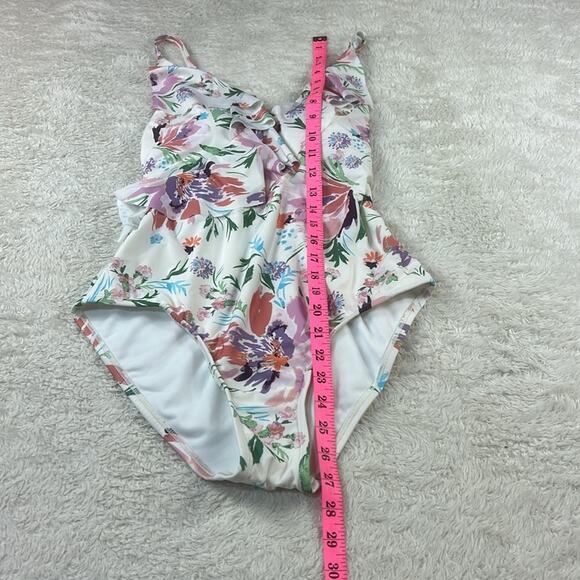 LC Lauren Conrad flirty ruffle floral print one piece swimsuit, med - Picture 2 of 8